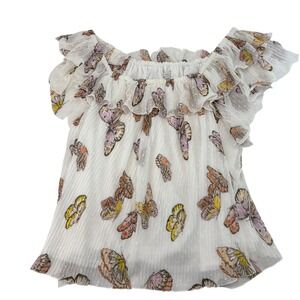Established Butterfly Print Off the Shoulder Ruffle Blouse White Plus 26/28W